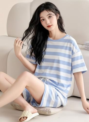 Image of SMOWKLY Women Korean Shorts Pajama Set |Summer Night Top & Shorts Dress |Cotton Blend Nightwear Set Top & Shorts Sleepwear Lounge Wear Soft Comfortable Night Suit Ladies | Co-Ord Home Wear Set