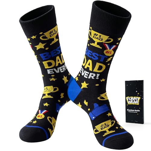 BISOUSOX Vatertagsgeschenk Lustige Socken Herren Geburtstag Geschenke Socken für Opa & Papa Super Bester Dad Baumwolle Fun Personalisierte Geschenke für Männer (EU 40-46)