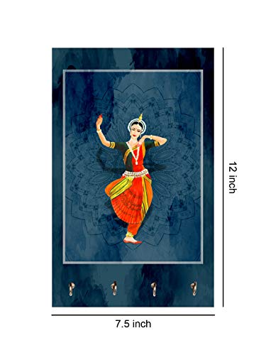Image of 999STORE office organizer holder wall mount hanger organizer Bhart Natyam Indian Lady key stand for wall (MDF 7.5X12 Inch Multi) KeyholderP100