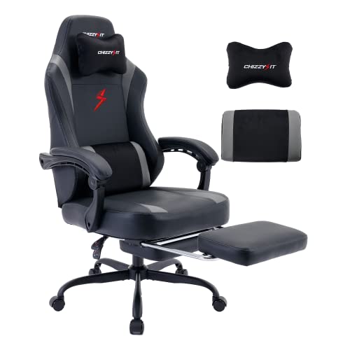 Chizzysit Big And Tall Gaming Chair With Footrest, Comfortable Ergonomic Computer Gaming Chairs For Adults, High Back Pu Leather Gaming Chair For Heavy People(Grey) #TOP7