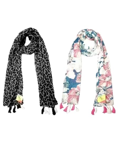 Black And Multicolored Chiffon Scarfs For Women And Girls, Pack Of 2 Stoles-picture-33