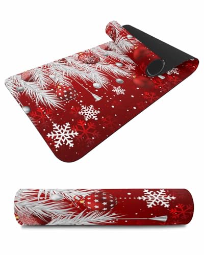 Debedcor Heat Proof Table Pads Waterproof Decorative, Red Christmas Non-Slip Table Countertop Protector, Farmhouse Snowflake Pine Leaf Ball Insulation Mat for Kitchen Room, 40 x 12 Inches