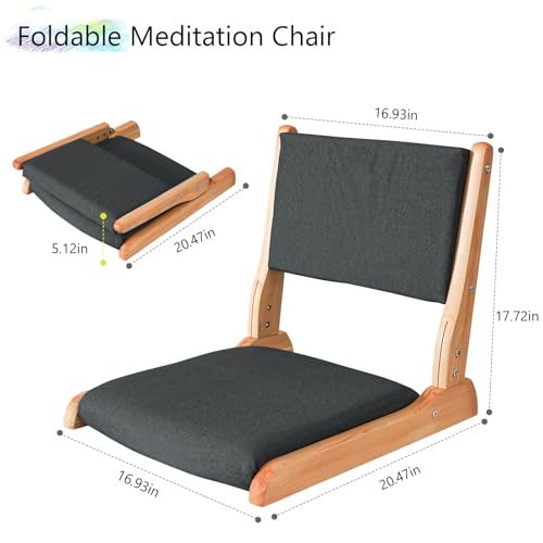 Image of Japanese Floor Chair with Back Support, Foldable Meditation Chair, Legless Tatami Chair with Cushion, Floor Seat for Living Room, Bedroom, Bay Window (1, Black)