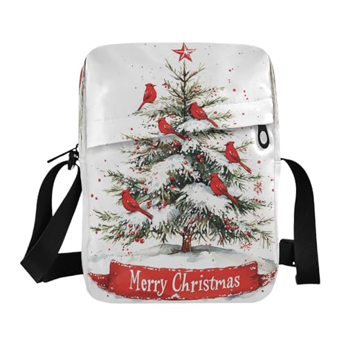 MCHIVER Small Messenger Bag White Christmas Tree Bird Crossbody Bag for Men Women Purse Fanny Pack for Passport Phone