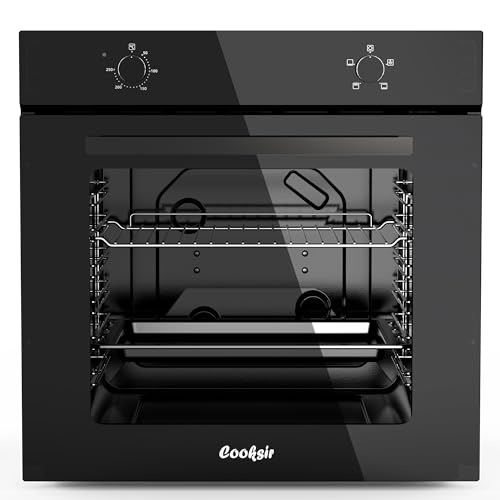 Cooksir Four Encastrable 60CM, Four Grande Capacité 65 Liters avec Prise, 2200W, 4 Fonctions, Bouton Rotatif Mécanique, Double Tube Supérieur, Ventilateur...