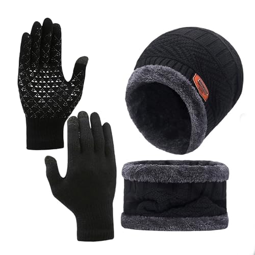 Mütze Schal Handschuhe Set für Herren und Frauen - 3 in 1 Winterset Mit Touchscreen Handschuhen und Wärmer