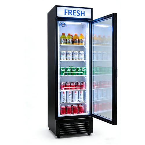 Image of Commercial Beverage Refrigerator Display Fridge,6 Cu Ft Tall Slim Glass Door Merchandiser Skinny Drink Cooler with LED Light Adjustable Shelves,ETL Approval,15.4 inch Wide