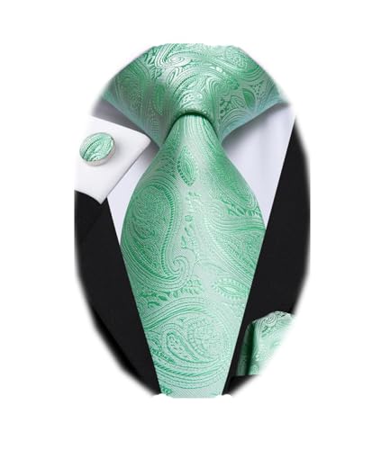 Image of Dubulle Mens Paisley Striped Tie Woven Necktie for Men and Handkerchief Cufflinks Set Wedding Formal Business