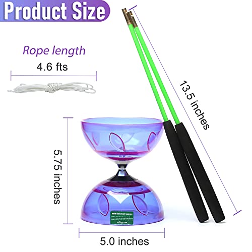 Image of Bodyrhythm 5 Bearings Chinese Diabolo Yoyo Set with Fiberglass Sticks, Adjustable Strings for All Ages - Best for Fitness and Tricks (Purple)