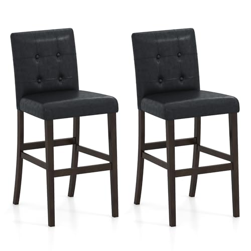 GIANTEX Set de 2 Butacos de Barra de 26" con Respaldo Acolchonado, Patas de Madera de Caucho y Descanso para Pies, Butacos para Isla de Cocina, Bar en Casa, Comedor miniatura 1