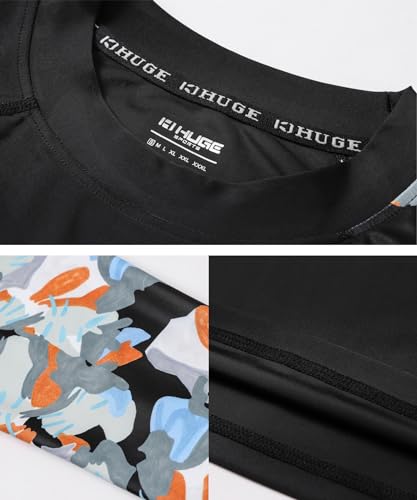 Image of HUGE SPORTS Men's Rash Guard Long Sleeves UPF 50+ UV Sun Protection Quick Drying Splice Compression Swim Shirts