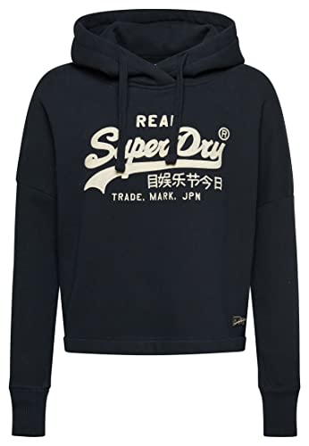 Superdry Sudadera con capucha para mujer con logotipo vintage, color azul oscuro, talla 44, Dark Navy, XL