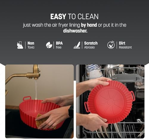 Image of Kmils Reusable Air Fryer Tray, Non-Stick Baking Tray, Silicon Air Fryer Liner, Basket for Air Fryer (Multicolour) (2pc Silicon 6.5 inch)