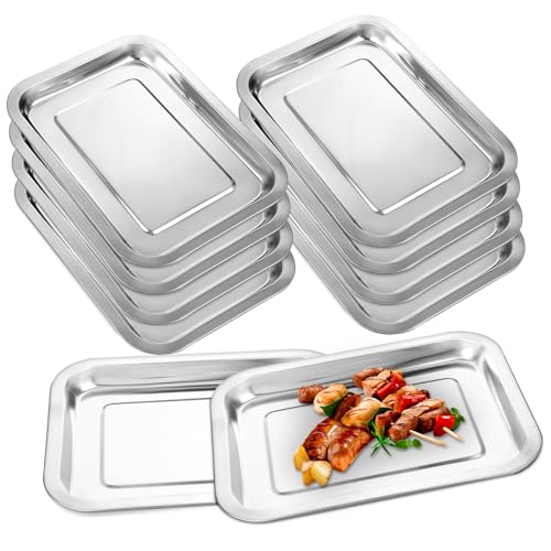 BESTYASH 10 piezas Bandejas para Hornear Acero Inoxidable Resistentes y Reutilizables Bandejas Antiadherentes para Cocina Repostería y Barbacoa Fáciles de Limpiar Pulidos
