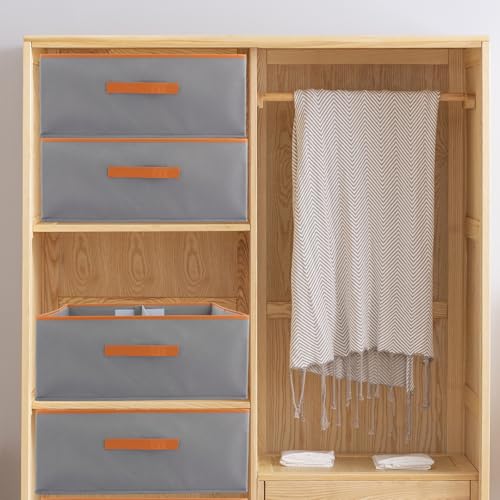 ASelected Große 2er-Set Aufbewahrungsboxen 50 x 40 x 20 CM Schrank Organizer mit Ledergriff und Trennwand Aufbewahrungsbox aus Stoff Faltbare für Kleiderschrank Kleidung, Bücher(grau)