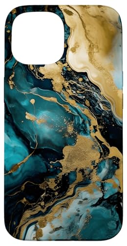 大理石の外観 ブルー 翡翠 石 表面 美的 ラグジュアリー スマホケース iPhone 15 用