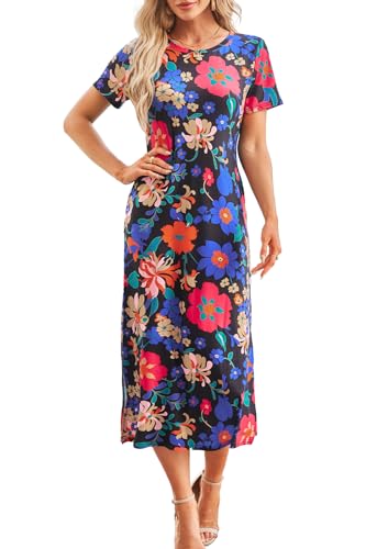Image of Naggoo Summer Dresses for Women Short Sleeve Side Slit Long T Shirt Dress Beach Sundress Travel Vacation Outfits with Pockets