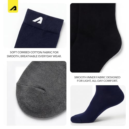 Image of Boldfit Socks for Men Combed Cotton Crew & Calf Length Formal Socks Breathable Anti-Odour Arch Support Anti-Slip Fit Reinforced Heel & Toe Soft Durable Office & Casual Wear, Pack of 3