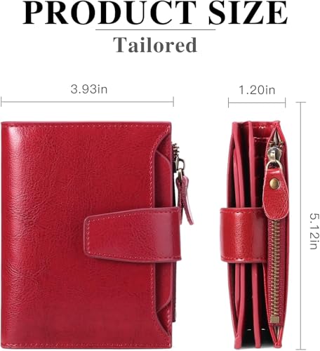 Small Wallet Women RFID Blocking Soft Leather Bifold Compact Card Holder Wallet for Women with Zipper Coin Pocket 4 ID Window Red3