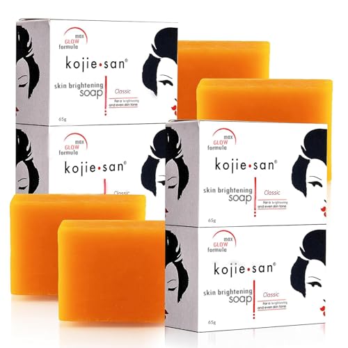 Kojie San Skin and Body Brightening Soap - Original Kojic Acid Soap for Dark Spots, Hyperpigmentation, & Scars with Coconut & Tea Tree Oil – 65g x 4 Bars