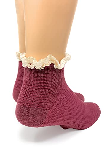 WARRIOR ALPACA SOCKS - Ladies Alpaca Wool, Waffle Knit Lace Trimmed Ankle Socks3