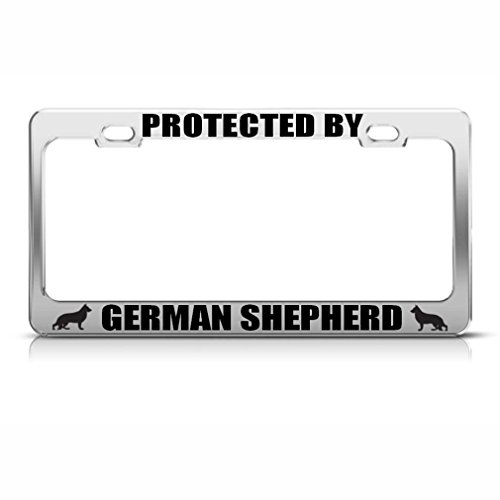 German Shepherd Dog Pets Metal License Plate Frame Tag Holder Auto Chrome