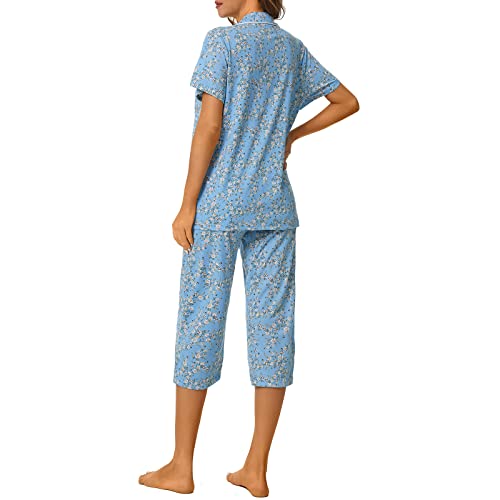Image of Tugege Capri Pajamas Set Womens Button Down Short Sleeve Lounge Sets Sleepwear Notch Collar Top & Capri 2 Piece PJ Sets