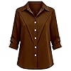 Foweknow Shirt Women's Lightweight Breathable Beach Shirt Long Sleeve Shirt Plain Loose Fit T-Shirts Casual Shirts Outdoor Casual Blouse Shirt V-Neck Long Sleeve Business Tops, brown, 4XL #4
