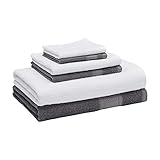 Amazon Basics 6-Piece Fade Resistant Bath, Hand and Washcloth Towel Set - Dark Gray/White Pinstripes