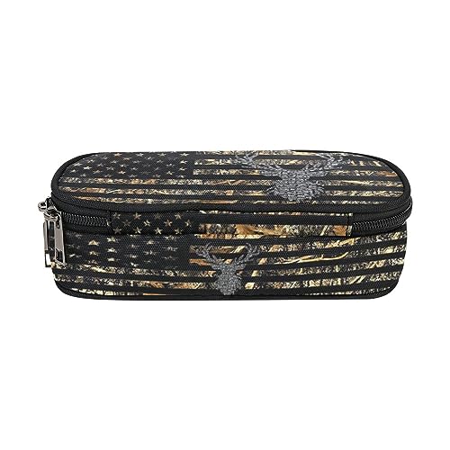 Image of ANANGTEE Camo Deer Flag Pencil Pouch Case for Teen Girls Kids Boys | Large Capacity, Zippers Pouches, Unisex, Women and Men, Clutch