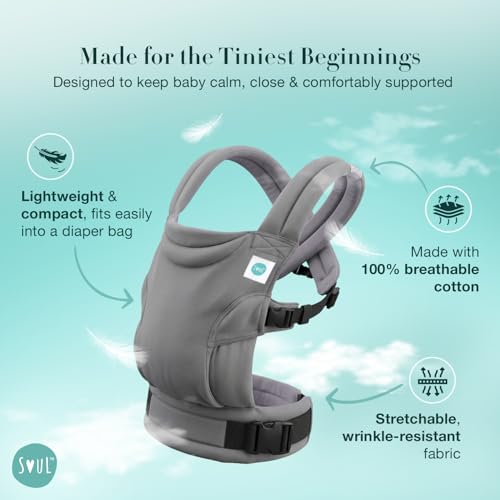 Image of Soulslings Tanu Baby Carrier Dune | Stretchy Baby Carrier for New Born & 0 to 1 Year Baby | Soft Cotton Belt with Ergonomic M Position | Adjustable Infant Carrier with Front & Hip Carry (3-10 Kgs)