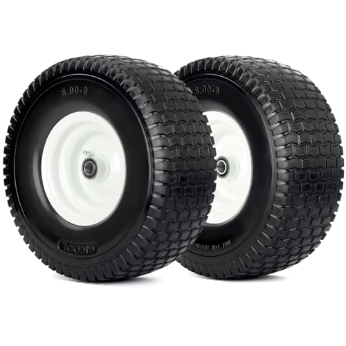 GICOOL 15x6.00-6 Flat Free Lawn Mower Tire and Wheel,...