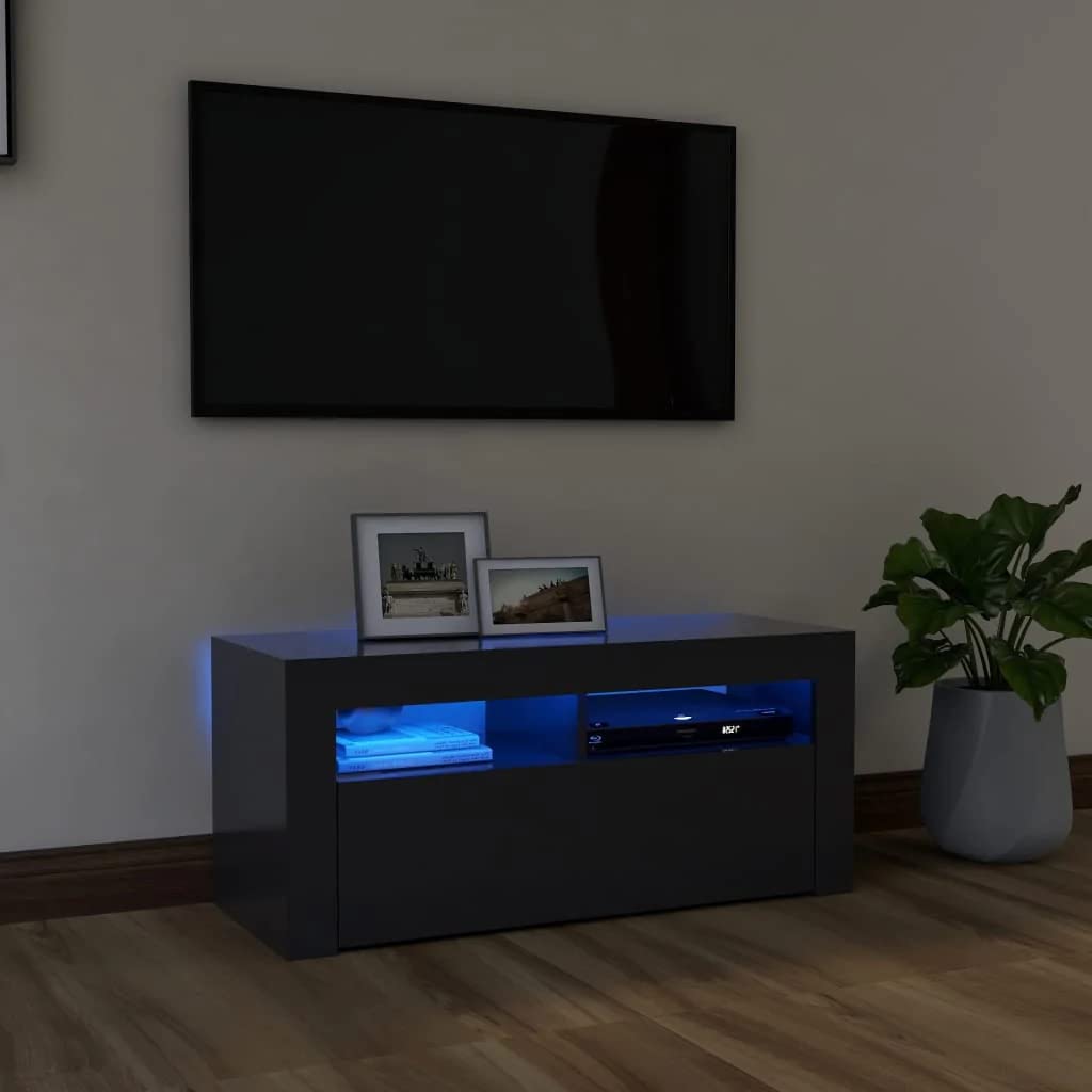 vidaXL Mobile Porta TV con Luci LED Grigio Cemento 90x35x40 cm