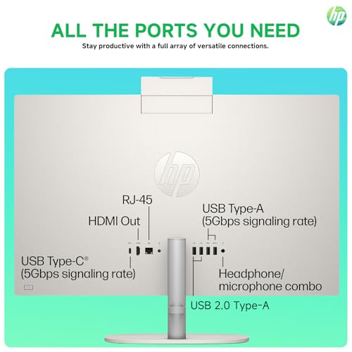 Image of HP All in One Desktop Computer 27 Inch, AMD Ryzen 5 7520U, AMD Radeon Graphics, 16GB DDR5, 2TB SSD, FHD (1920 x 1080) Anti-glare Touchscreen, Wi-Fi 6, Windows 11 Pro, Headphone and Mouse Accessory Kit