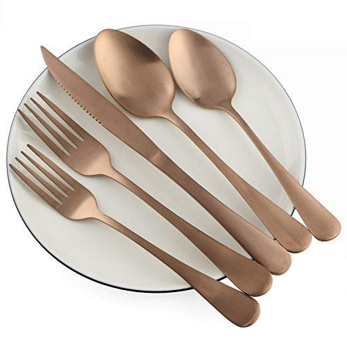 BRIIEC Matte Rose Steak Knife Flatware Set, 20 Piece Set 18/0 Stainless Steel Cutlery Dinnerware Flatware Sets, Service for 4
