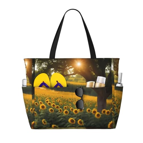 Many Sunflowers Large Capacity Waterproof Sandproof Multifunctional Beach Travel Camping Picnic Storage Bag