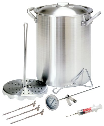 Bayou Classic Turkey Fryer Set - Poultry Rack, Hook, Thermometer, Injector - 30 Qt - Aluminum