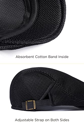 Image of BABEYOND Men's Mesh Flat Cap Breathable Summer Newsboy Hat Beret Cabbie Ivy Hat Gatsby Newsboy Hat for Driving Hunting