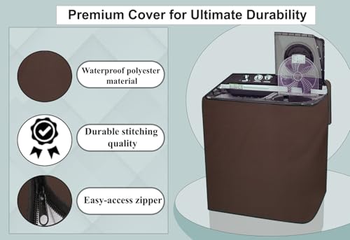 Image of Stylista Waterproof and Dustproof Polyester Washing Machine Cover Compatible for Godrej 7 Kg Semi-Automatic Top Loading WS EDGE CLS 70 5.0 PN2 GPGR, Coffee