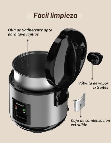 Miniatura 5 de Eamoment 1l 400 W Arrocera Y Vaporera 1 Litro-5 Tazas Para 1 5 Personas, Cocción Rápida Sin Quemar, Extraíble Antiadherente, Cuchara De Arroz Y Vaso Medidor Plateado