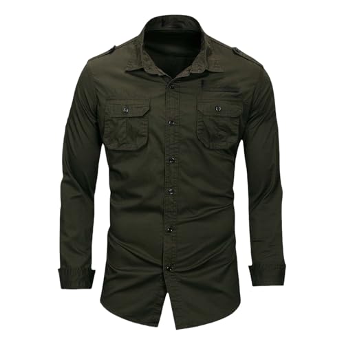 Chemise militaire homme en coton brodé à manches longues