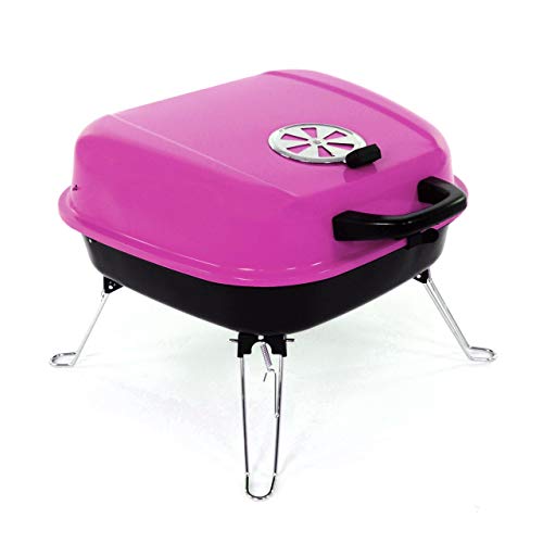 Mini Koffer-Grill Holzkohlegrill für Garten Terrasse Camping Festival Picknick Party BBQ Barbecue ca. 34 x 36 cm Grillfläche pink
