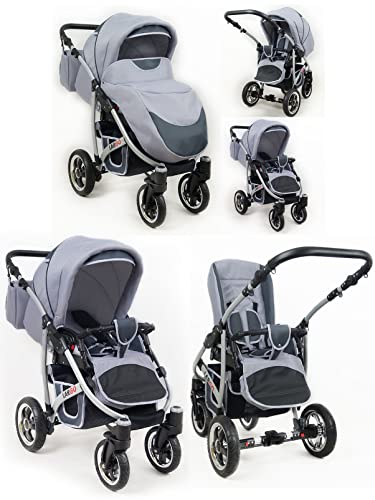 Kinderwagen Largo,3 in 1 -Set Wanne Buggy Babyschale Autositz mit Zubehör Mint