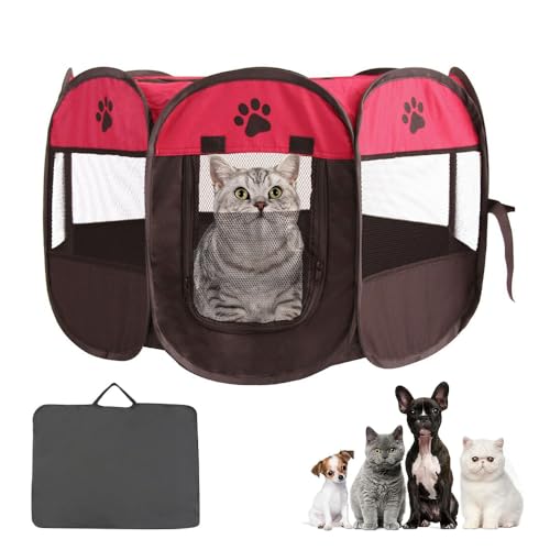 KQWVZ Box Pieghevole Per Animali Domestici, Box Per Gatti, Box Per Cani Piccoli, Box Cani Per Interno, Recinto Pieghevole Per Cani, Box per Cuccioli per Piccoli Animali, 74 x 74 x 43 cm(Rosso)