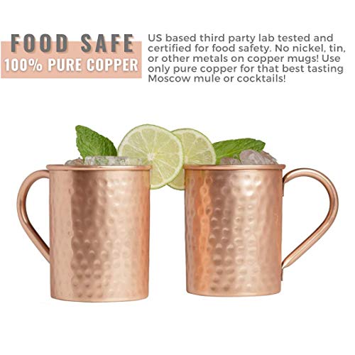 Advanced Mixology [Gift Set] Moscow Mule Mugs Set Of 2 (16Oz) | 100% Copper Mugs Set W/ 2 Straws, 2 Wooden Coasters & 1 Shot Glass | Tarnish-Resistant Food Grade Lacquer Coat #TOP4