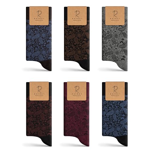 RAFRAY Bamboo Viscose Dress Socks Paisley, Men's Premium Lightweight Thin Crew Socks With Gift Box, 6 Pairs, Size 7-11.5