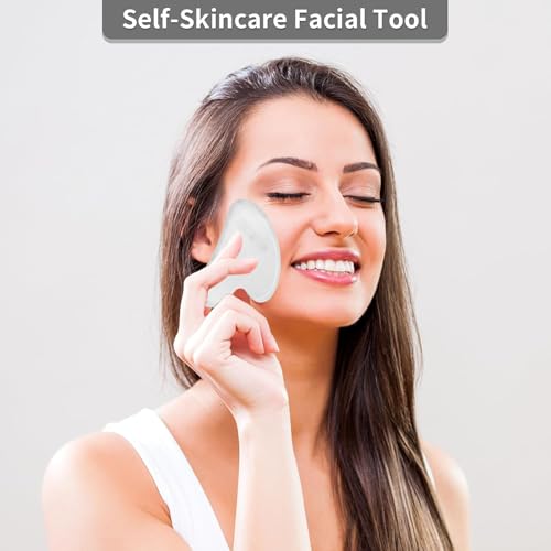 Image of Grade A+ Crystal Clear White Rose Quartz Facial Gua Sha Natural a Altitude of Himalaya Face Massager Anti-Aging, Drainage Massage, Wrinkles (Transparent White)