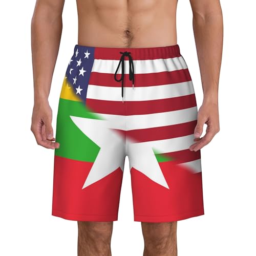 American Flag and Myanmar Flag Mens Summer Seabeach Casual Shorts Seaside Surfing Swim Trunks Beach Pants4