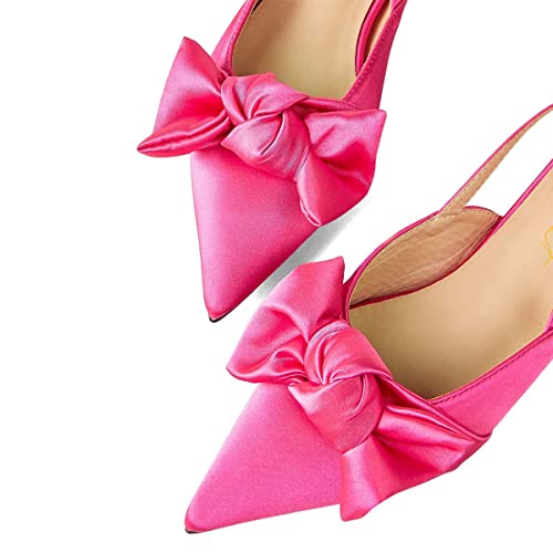 FOWT Women Bow Pointed Toe Pumps Slip on Comfortable Flats Elegant Office Dance Prom Slingback Shoes Size 4-15 US3