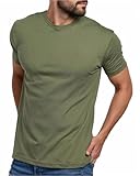 INTO THE AM Men's Plain Basic Tees - Fitted Essential Crewneck Blank T-Shirts Casual Gym Classic Short Sleeve True Fit Fashion Undershirts Tshirts for Guys (Olive Green, Large)